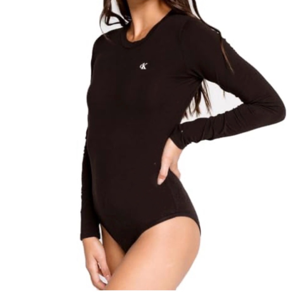 Calvin Klein Black Long Sleeve Bodysuit with Logo
